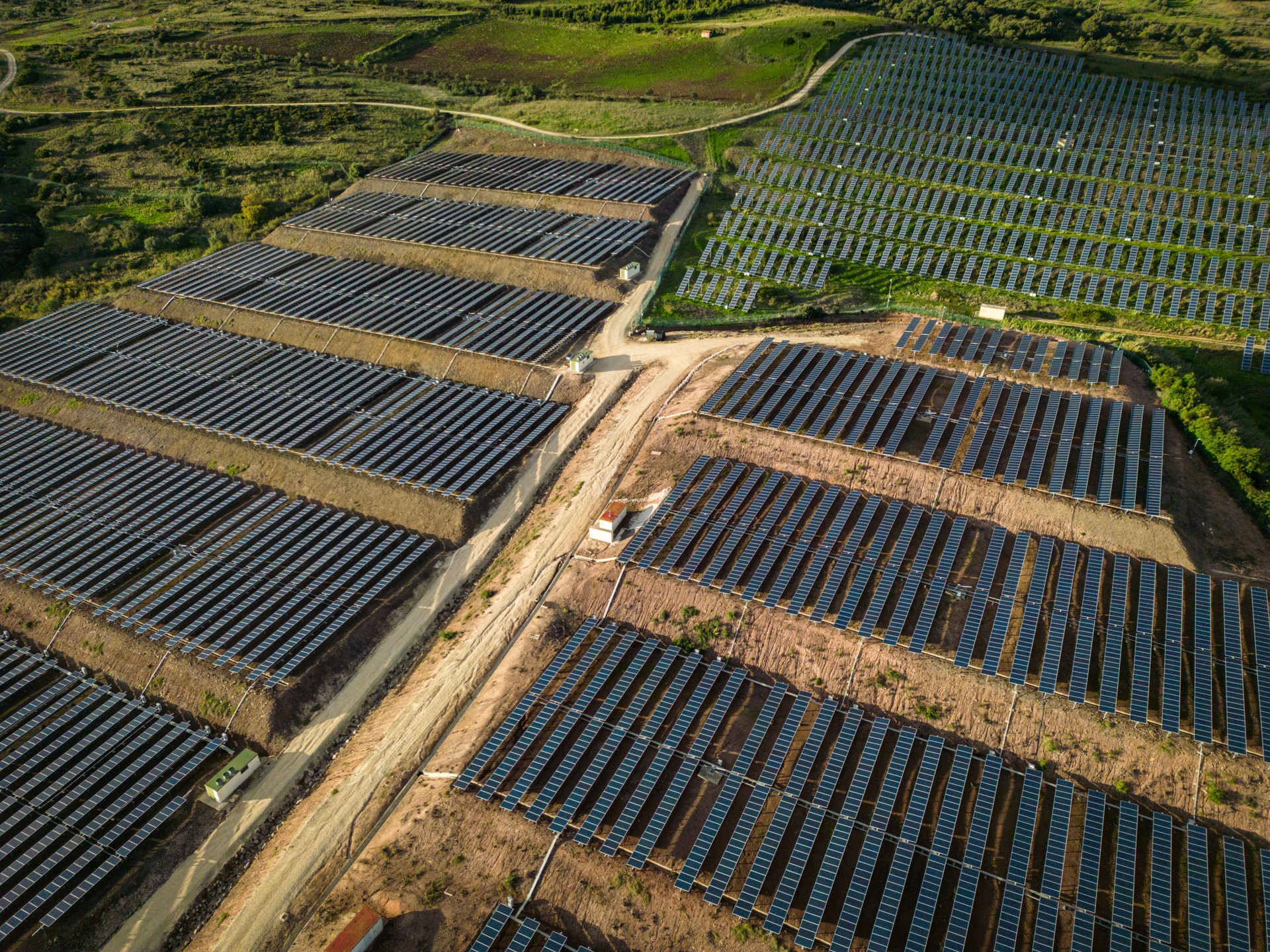 Aerial images of solar power plant implemented in a rural space, in Portugal